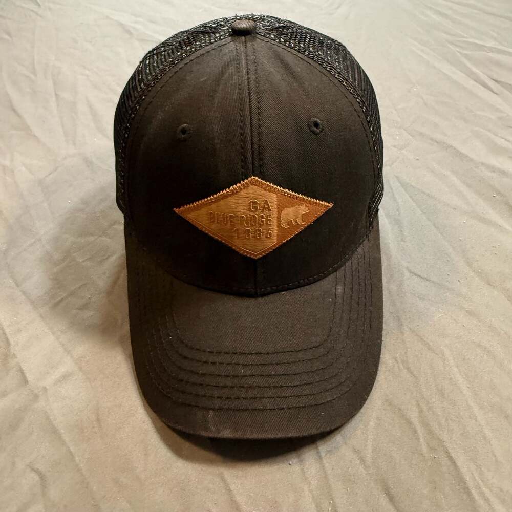 Blue 84 Blue Ridge GA 1886 Bear Leather Patch Trucker Snapback Hat Black